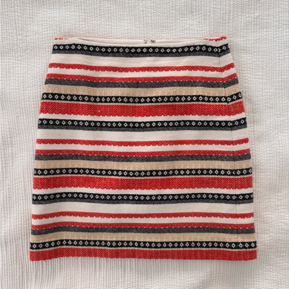 LOFT Striped Red, Black & Tan Knit Mini Skirt